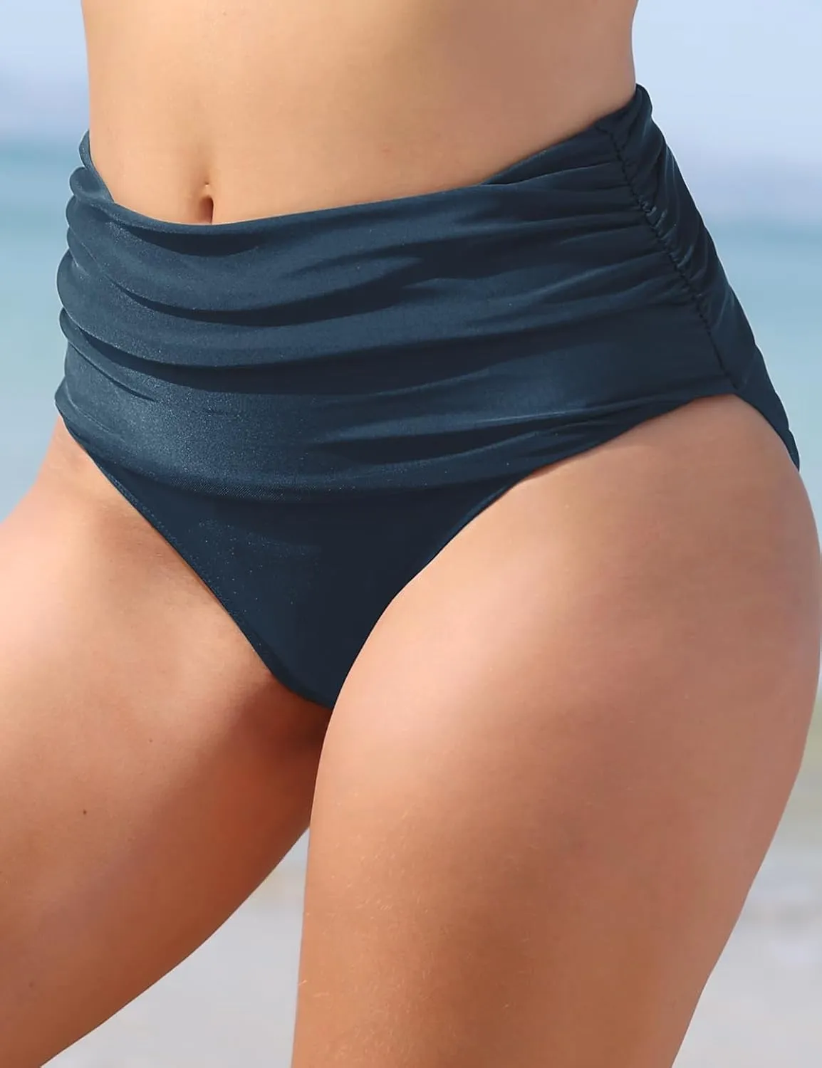 T1FE 1SFE Women High Waisted Bikini Bottoms Tummy Control Swimsuit Bottoms Ruched Full Coverage Swim Bottom High Rise