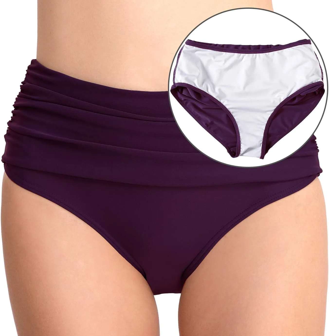 T1FE 1SFE Women High Waisted Bikini Bottoms Tummy Control Swimsuit Bottoms Ruched Full Coverage Swim Bottom High Rise