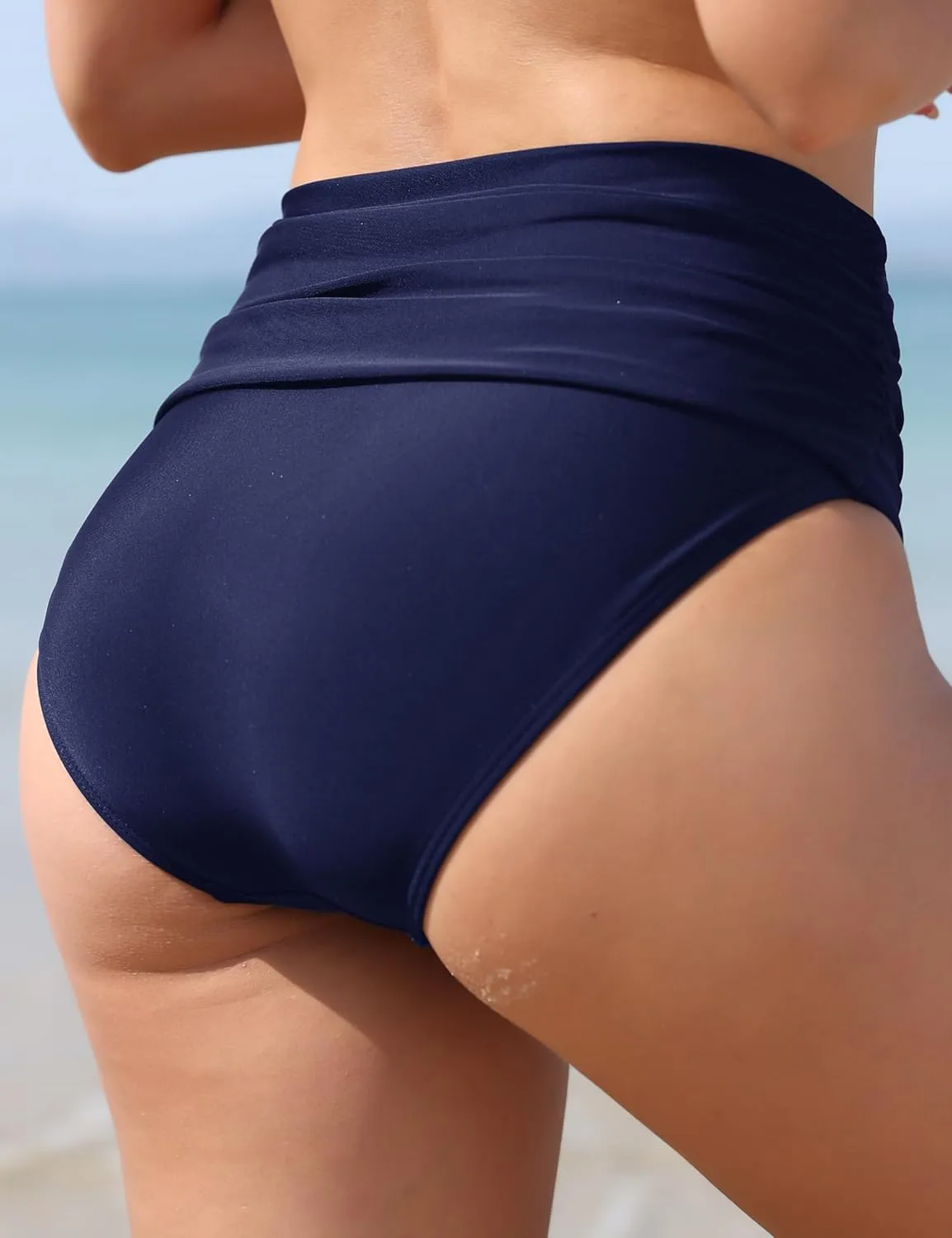 T1FE 1SFE Women High Waisted Bikini Bottoms Tummy Control Swimsuit Bottoms Ruched Full Coverage Swim Bottom High Rise