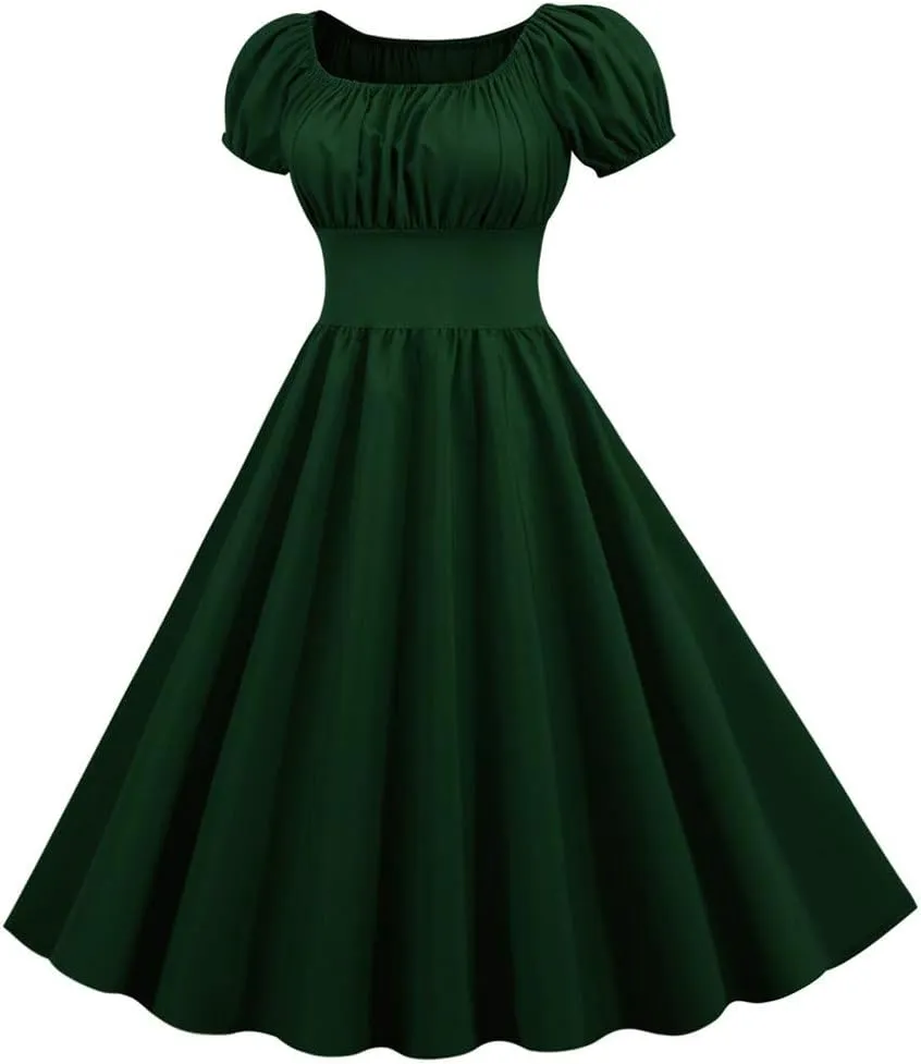 Tea Party Dresses for Woman Vintage 1950S Smocked Ruffle Cap Sleeve A Line Mini Dress Summer Tea Party Sundresses