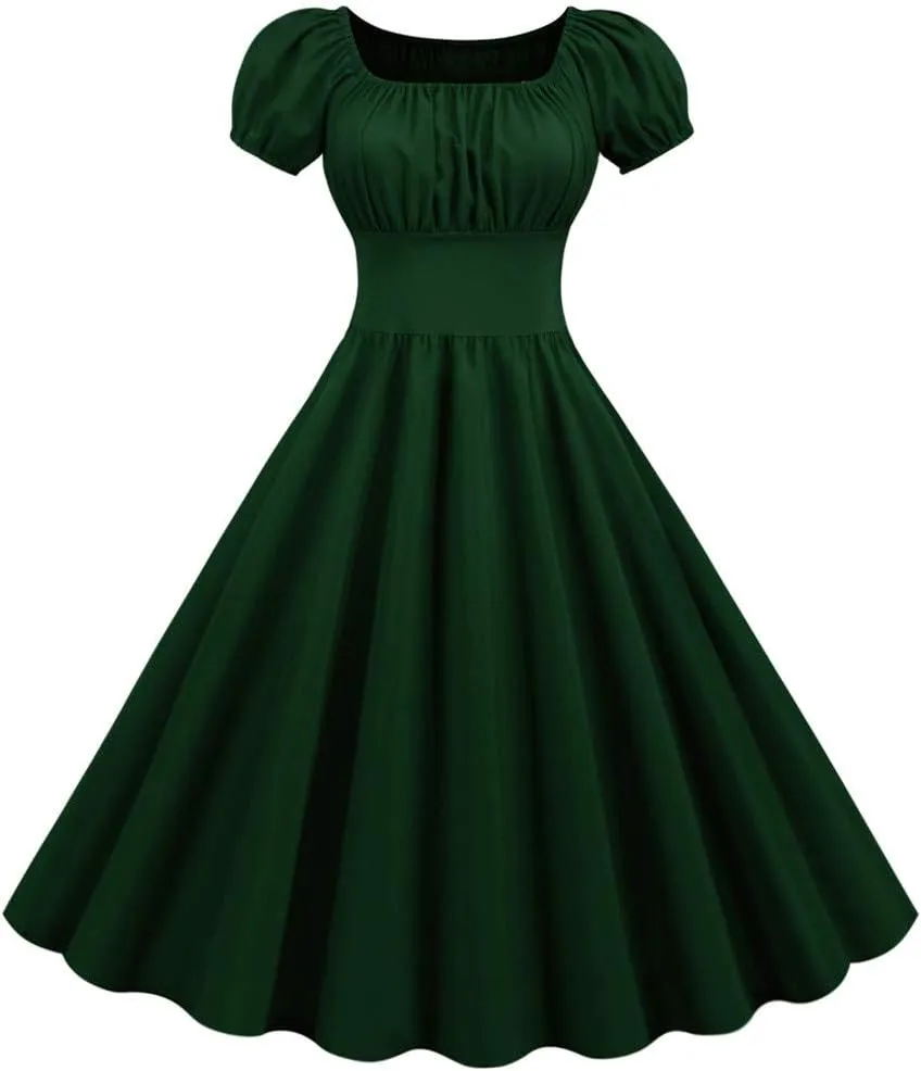 Tea Party Dresses for Woman Vintage 1950S Smocked Ruffle Cap Sleeve A Line Mini Dress Summer Tea Party Sundresses