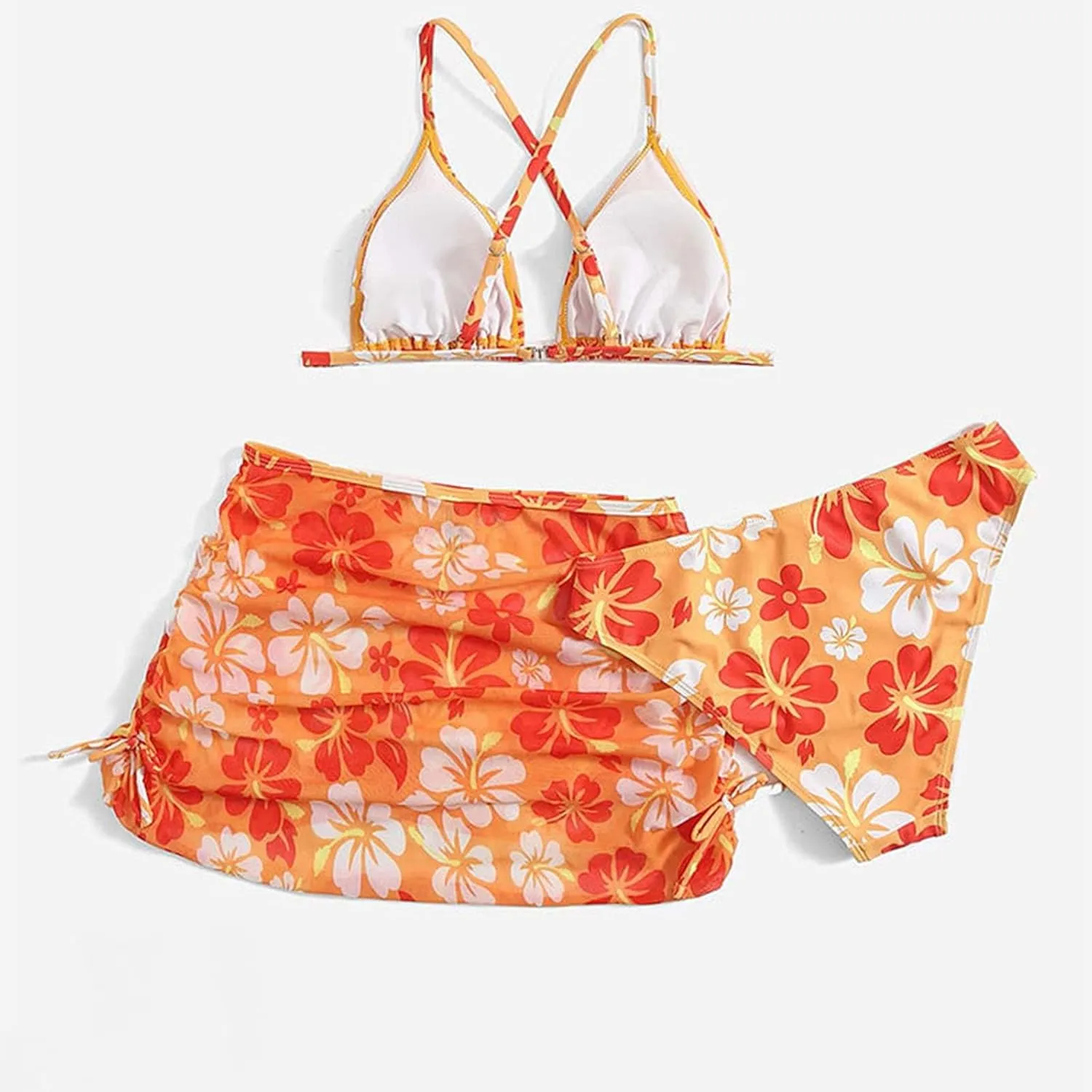 Teens Girls Flower Swimsuit 3 Piece Bathing Suits Cute Quick Dry Bikini Tankini Sets with Cover Ups Beach Skirt