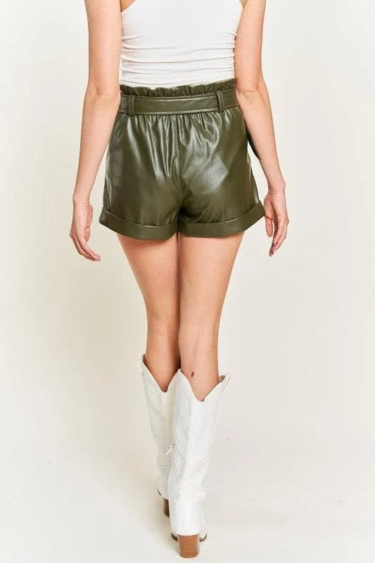 Tell Me Everything High-Rise Waist Belted Faux Leather Short