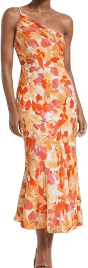 TICIFEN Women's Floral Print One Shoulder Dress Ruched Sleeveless Boho Long Y2k Beach Cocktail Party Wedding Guest Dresses