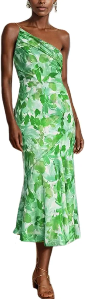 TICIFEN Women's Floral Print One Shoulder Dress Ruched Sleeveless Boho Long Y2k Beach Cocktail Party Wedding Guest Dresses