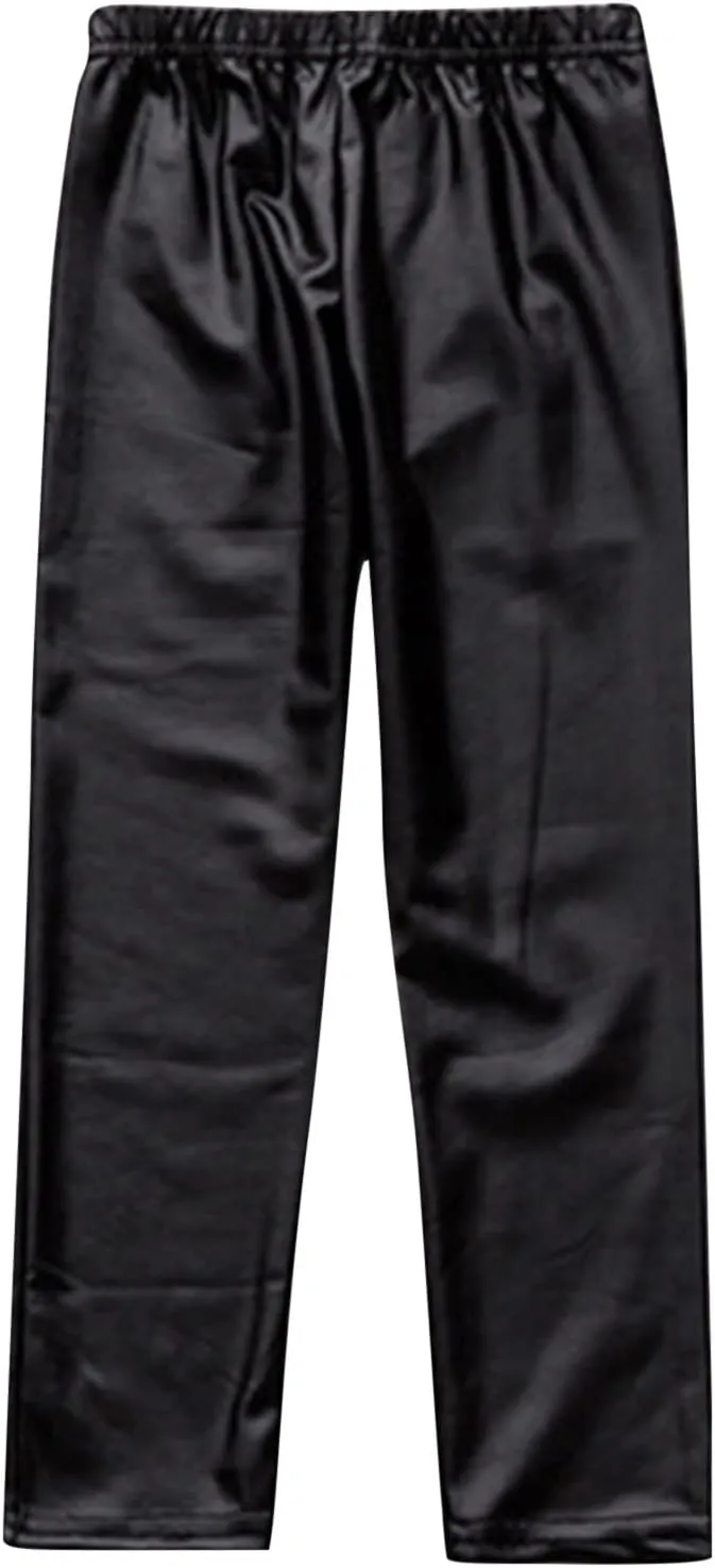 Toddler Kids Faux Leather Straight Wide Leg Pants Baggy Trousers with Pockets Ankle Length Stretchy Trousers