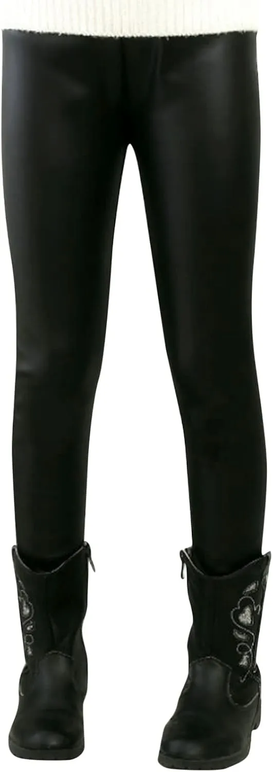 Toddler Kids Faux Leather Straight Wide Leg Pants Baggy Trousers with Pockets Ankle Length Stretchy Trousers