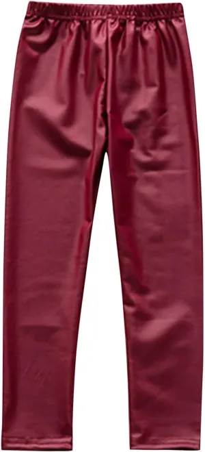 Toddler Kids Faux Leather Straight Wide Leg Pants Baggy Trousers with Pockets Ankle Length Stretchy Trousers