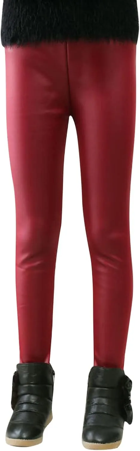 Toddler Kids Faux Leather Straight Wide Leg Pants Baggy Trousers with Pockets Ankle Length Stretchy Trousers