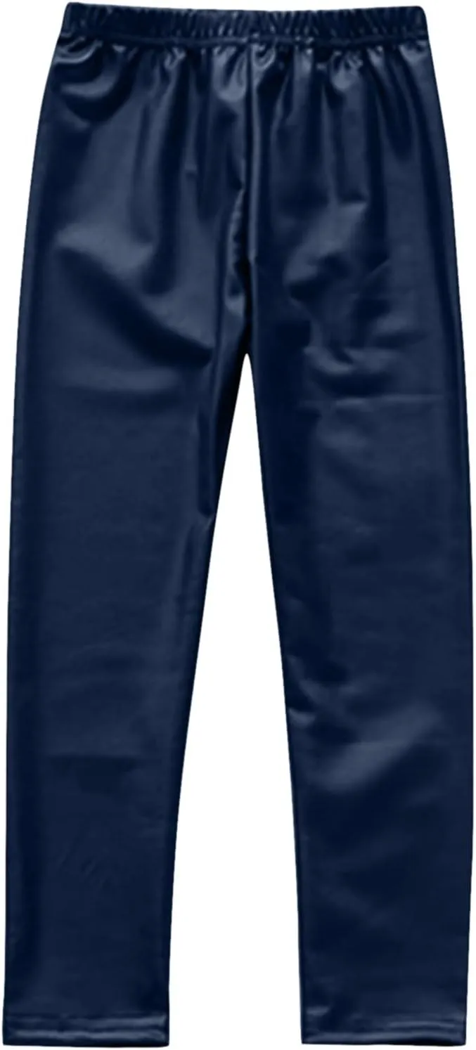 Toddler Kids Faux Leather Straight Wide Leg Pants Baggy Trousers with Pockets Ankle Length Stretchy Trousers