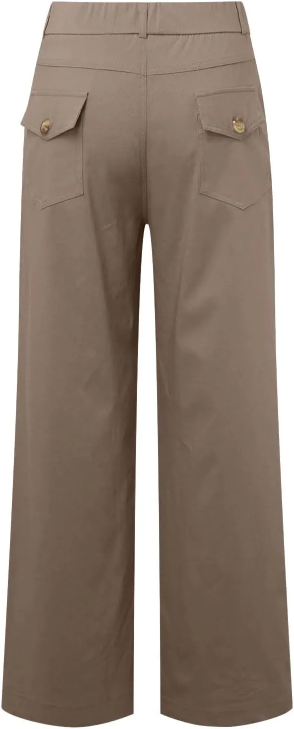 Trousers for Women Elastic Waist Plus Size Straight Wide Leg Pants High Waist Loose Fit Casual Elegant Palazzo Trousers