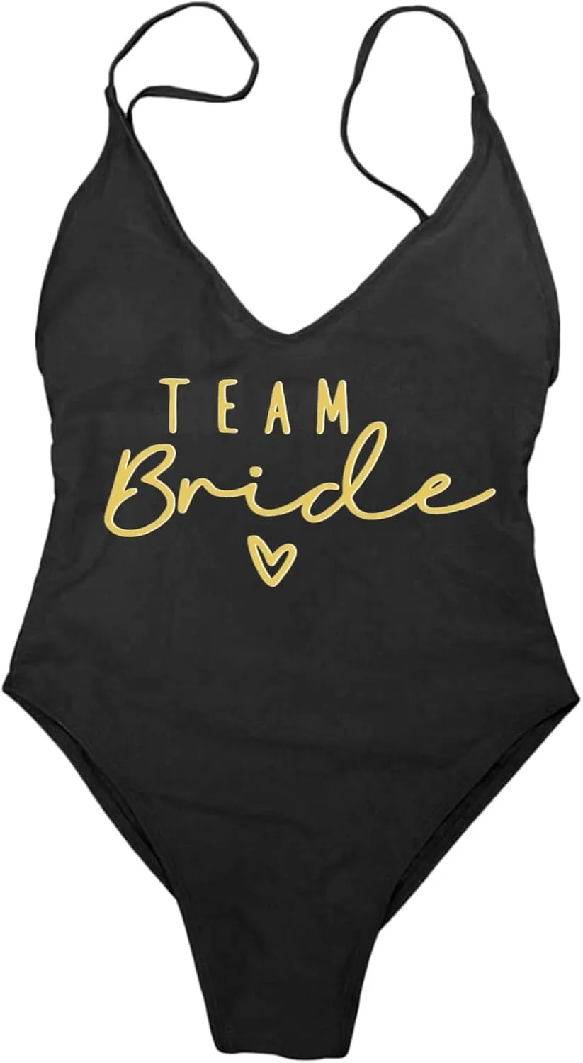 Tummy Control Bathing Suits for Women One Piece Backless Bride Swimsuit Slimming Sexy High Cut Letter Print Swim Suit