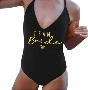 Tummy Control Bathing Suits for Women One Piece Backless Bride Swimsuit Slimming Sexy High Cut Letter Print Swim Suit