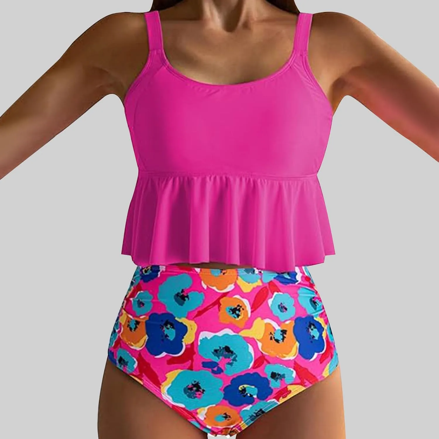 Two Piece Bikini Sets for Women High Waisted Floral Print Swimsuit Sexy Full Coverage Padded Bathing Suit Beachwear