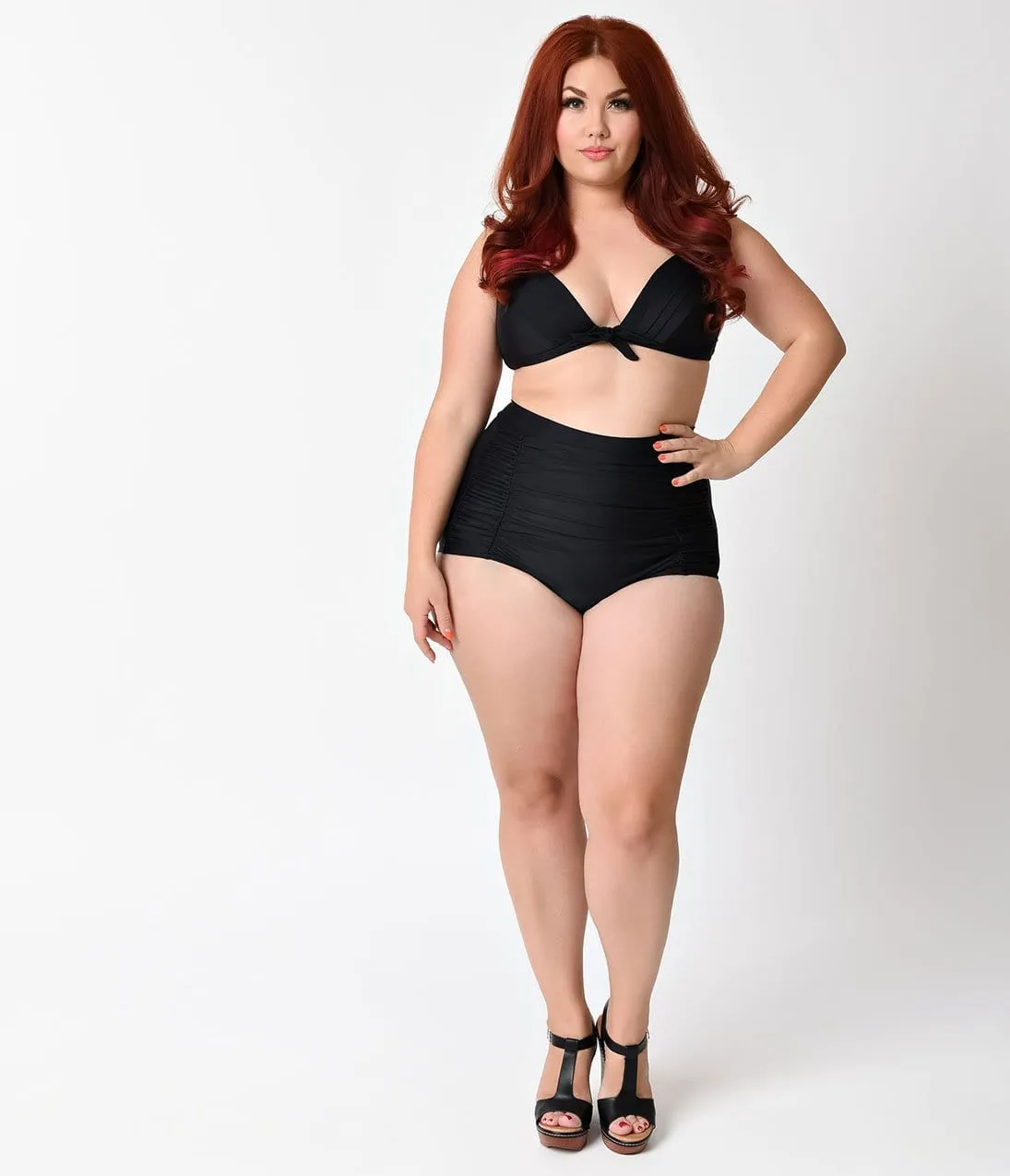 Unique Vintage Plus Size High Waisted Black Bikini Bottoms