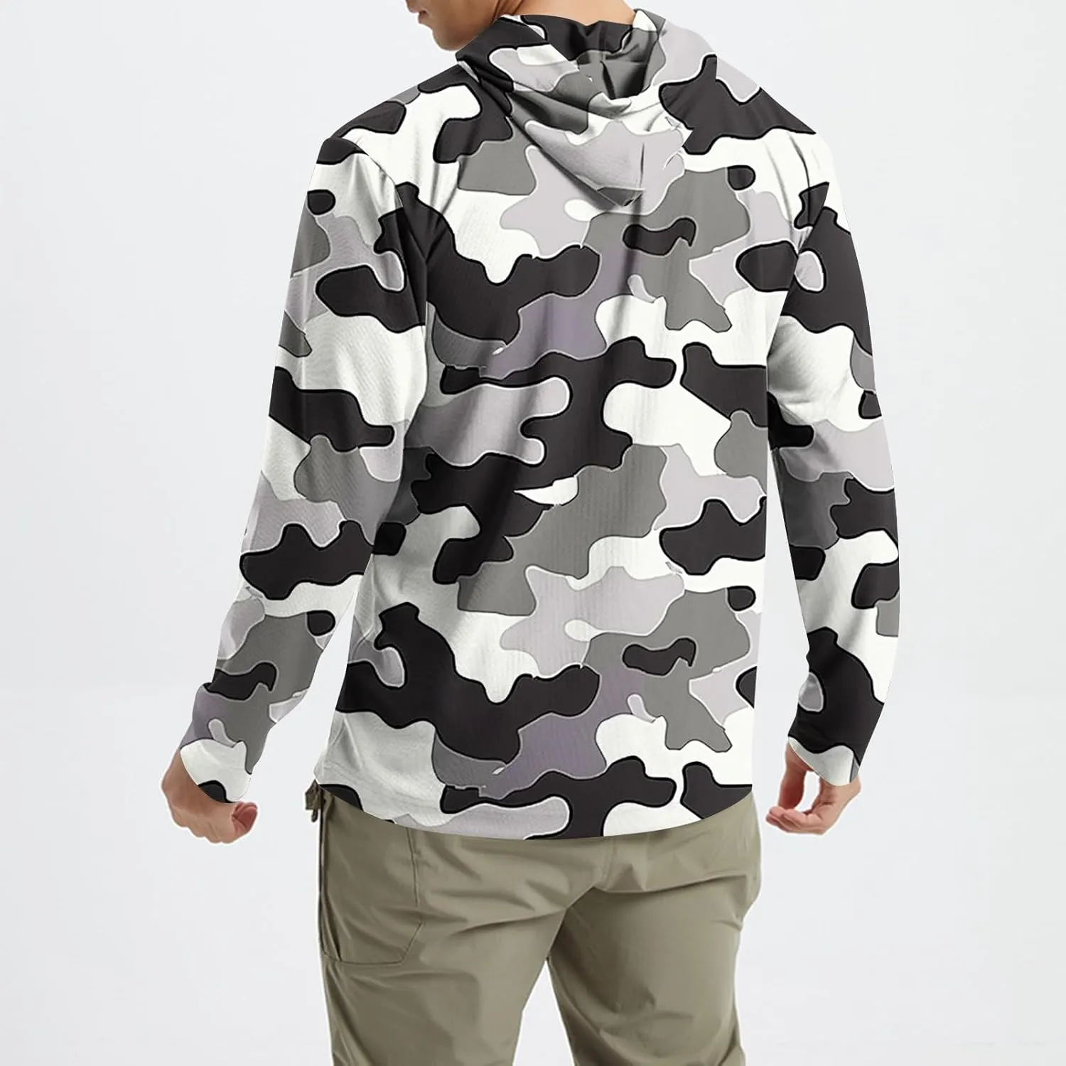 UPF 50  Sun Protection Rash Guard Mens Long Sleeve Camo Fishing Cooling Hoodie Summer Outdoor Swimming Hiking Shirts