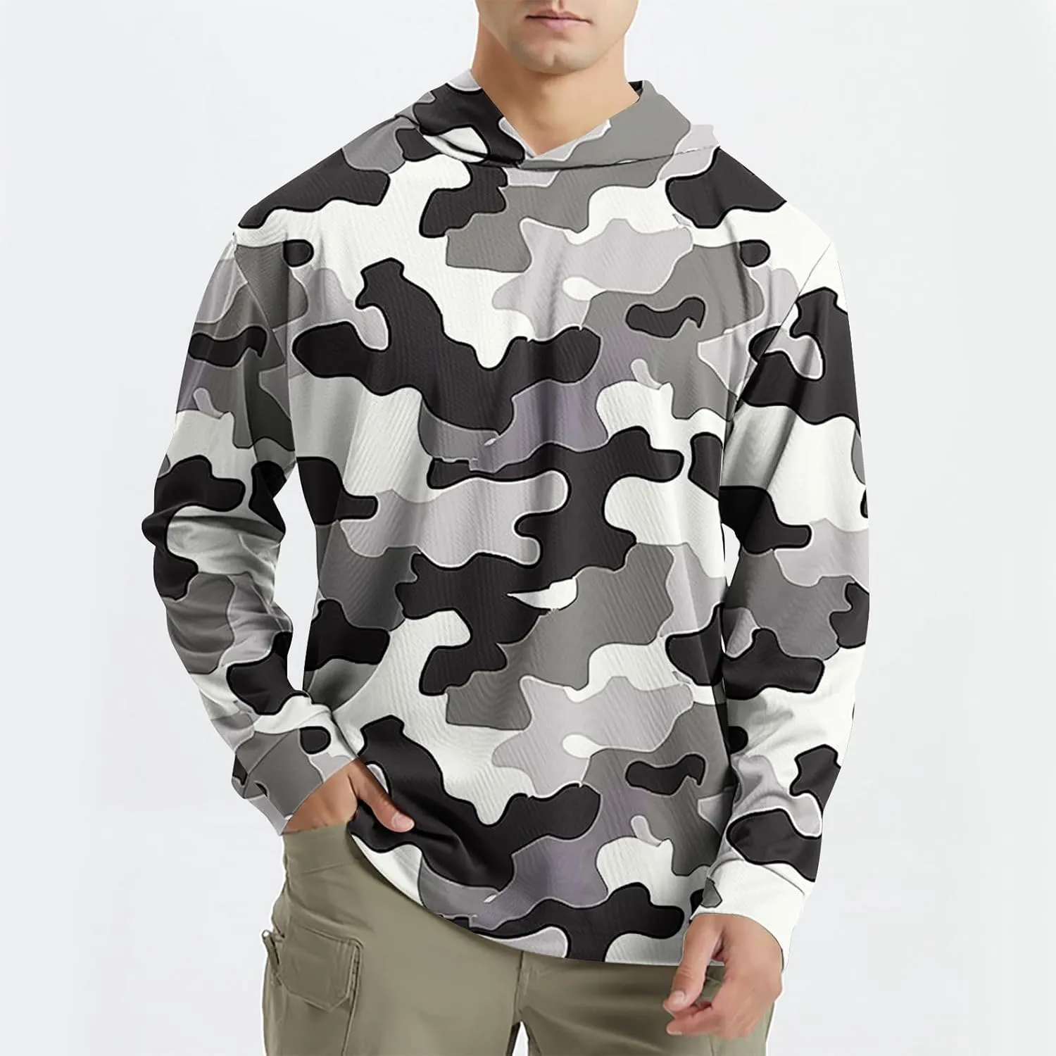 UPF 50  Sun Protection Rash Guard Mens Long Sleeve Camo Fishing Cooling Hoodie Summer Outdoor Swimming Hiking Shirts
