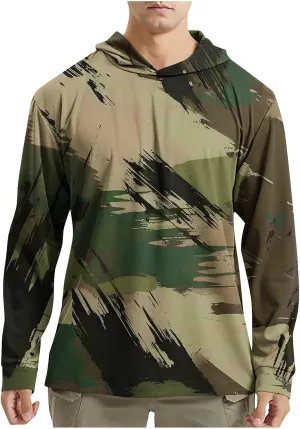 UPF 50  Sun Protection Rash Guard Mens Long Sleeve Camo Fishing Cooling Hoodie Summer Outdoor Swimming Hiking Shirts