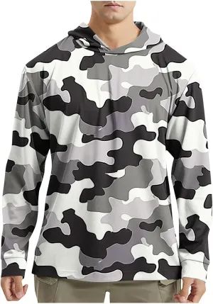 UPF 50  Sun Protection Rash Guard Mens Long Sleeve Camo Fishing Cooling Hoodie Summer Outdoor Swimming Hiking Shirts
