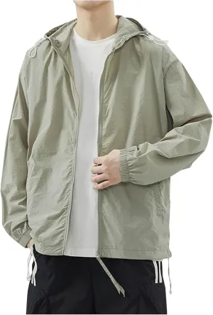 UPF 50  Sun Protection Shirts For Men Lightweight Full Zip Jacket Hoodie Long Sleeve Raincoat Fishing Hiking Running
