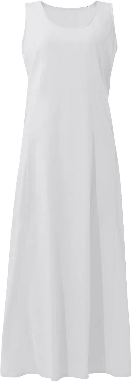Vacation Dresses for Women 2025 Beach Summer Sleeveless Linen Maxi Dress Boho Flowy Plus Size Sun Dresses with Pocket