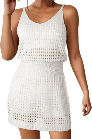 Vacation Dresses for Women Crochet Hollow Out Knit Swimsuit Cover Up Summer Beach Bathing Suit Outfits