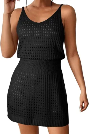 Vacation Dresses for Women Crochet Hollow Out Knit Swimsuit Cover Up Summer Beach Bathing Suit Outfits