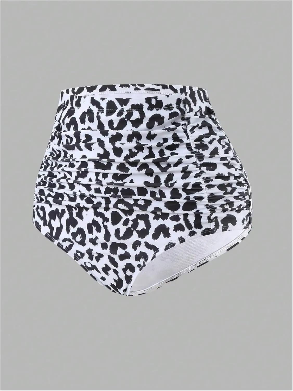 Verdusa Women's Leopard Micro Shorts Ruched High Waisted Bikini Bottoms Tummy Control Uderwear