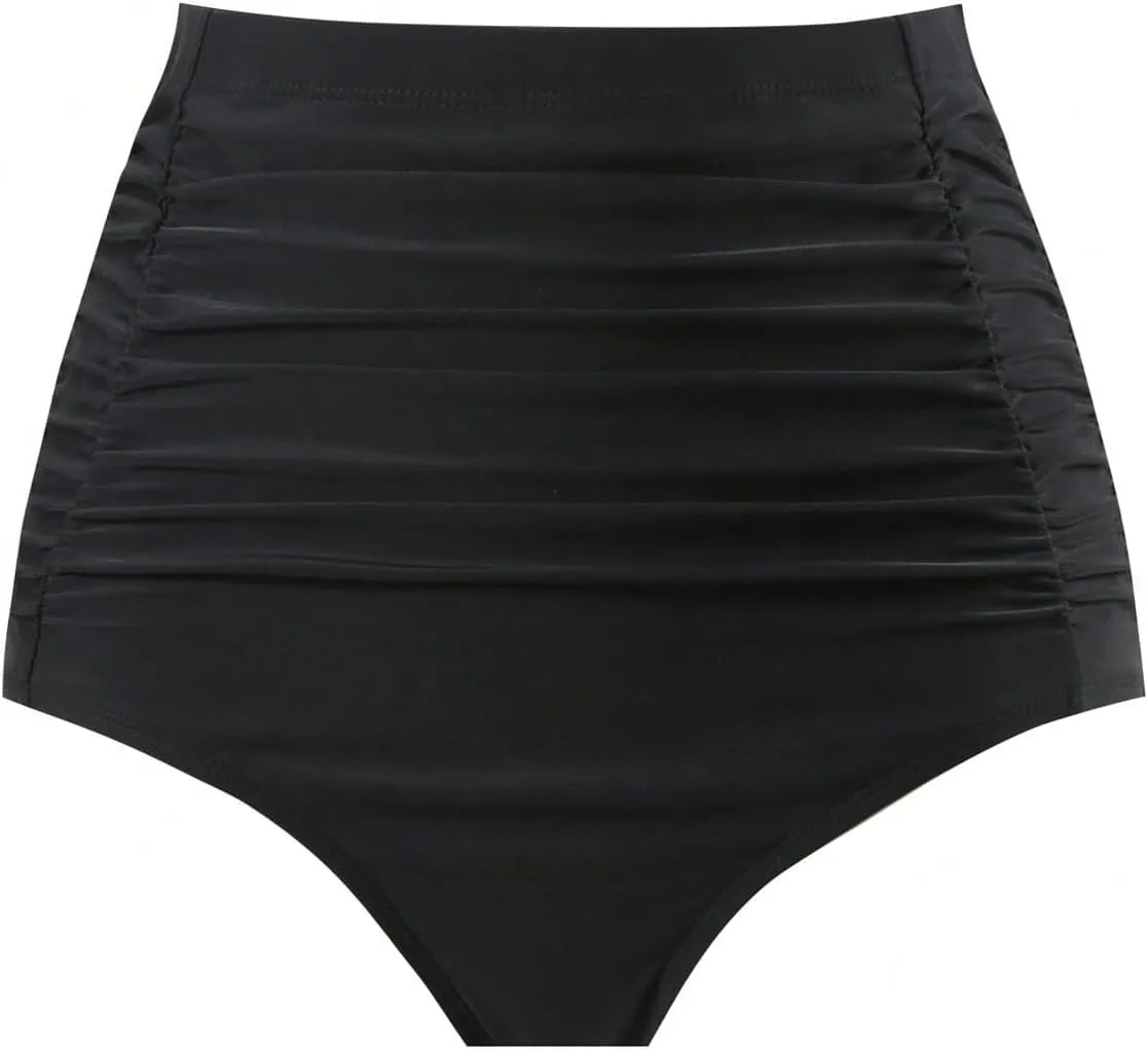 Verdusa Women's Leopard Micro Shorts Ruched High Waisted Bikini Bottoms Tummy Control Uderwear