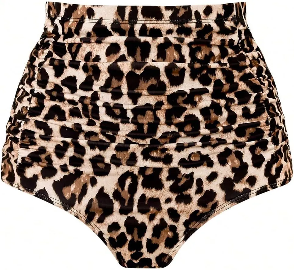 Verdusa Women's Leopard Micro Shorts Ruched High Waisted Bikini Bottoms Tummy Control Uderwear