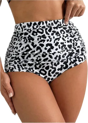 Verdusa Women's Leopard Micro Shorts Ruched High Waisted Bikini Bottoms Tummy Control Uderwear