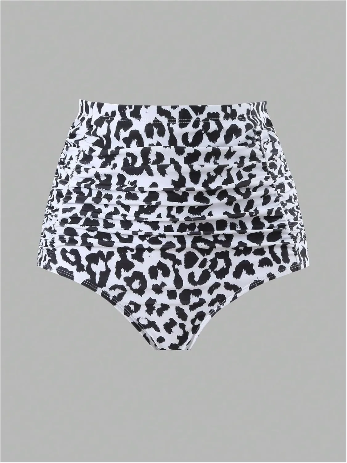 Verdusa Women's Leopard Micro Shorts Ruched High Waisted Bikini Bottoms Tummy Control Uderwear