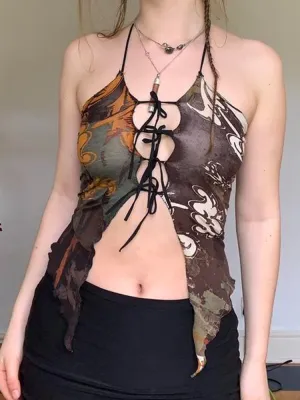 Vintage Irregular Sexy Halter Sleeveless Top