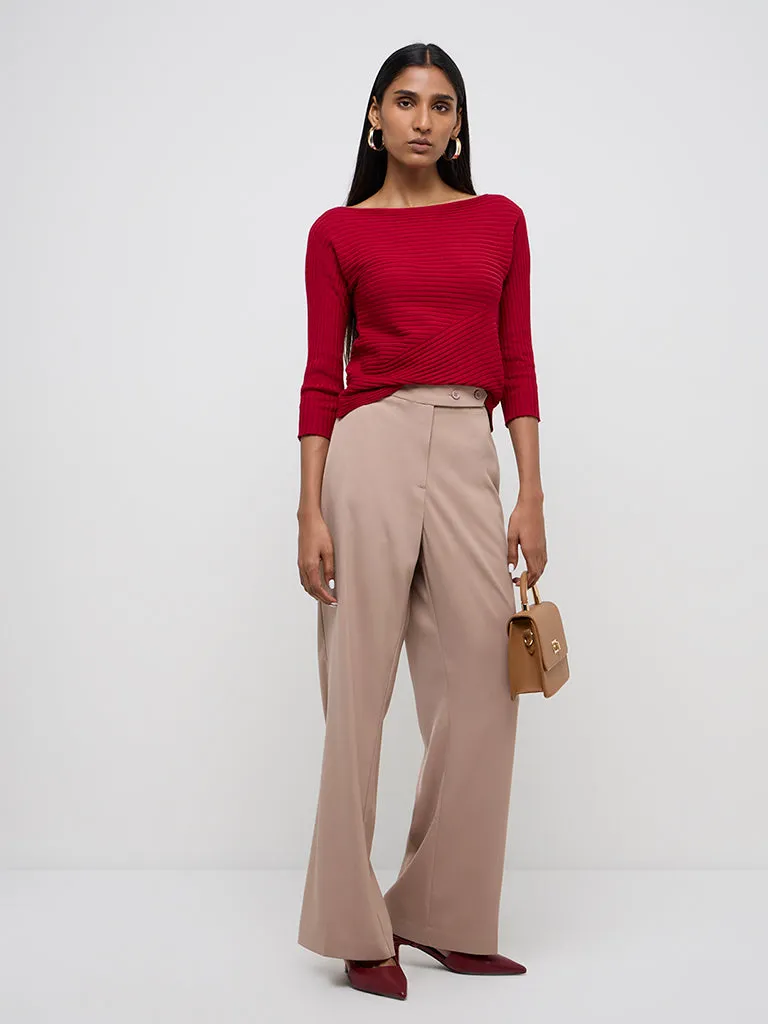 Wardrobe Red Ribbed Textured Sweater