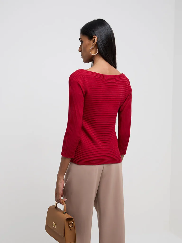 Wardrobe Red Ribbed Textured Sweater