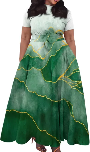 Wedding Guest Dresses for Women,Womens Spring Fashion 2025 Plus Size Dresses for Curvy Women Formal Homecoming Dresses Short Sleeve Maxi Dresses Elegant Flowy Dresses Y2k Clothes(Ae-Dark Green,3XL)