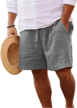 WENKOMG1 Mens Cotton Linen Shorts Solid Color Elastic Waist Drawstring Knee Length Casual Lounge Beach Shorts