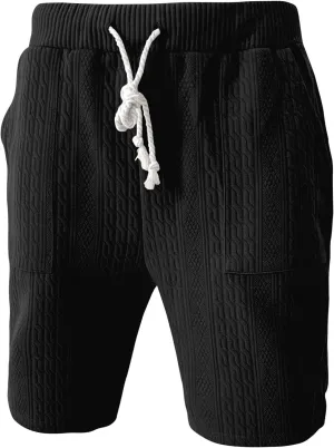 WENKOMG1 Mens Gym SweatShorts Casual Jacquard Elastic Waist About Knee Jogging 7 Inch SweatShorts