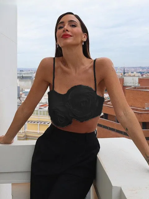 white floral spaghetti strap women crop top