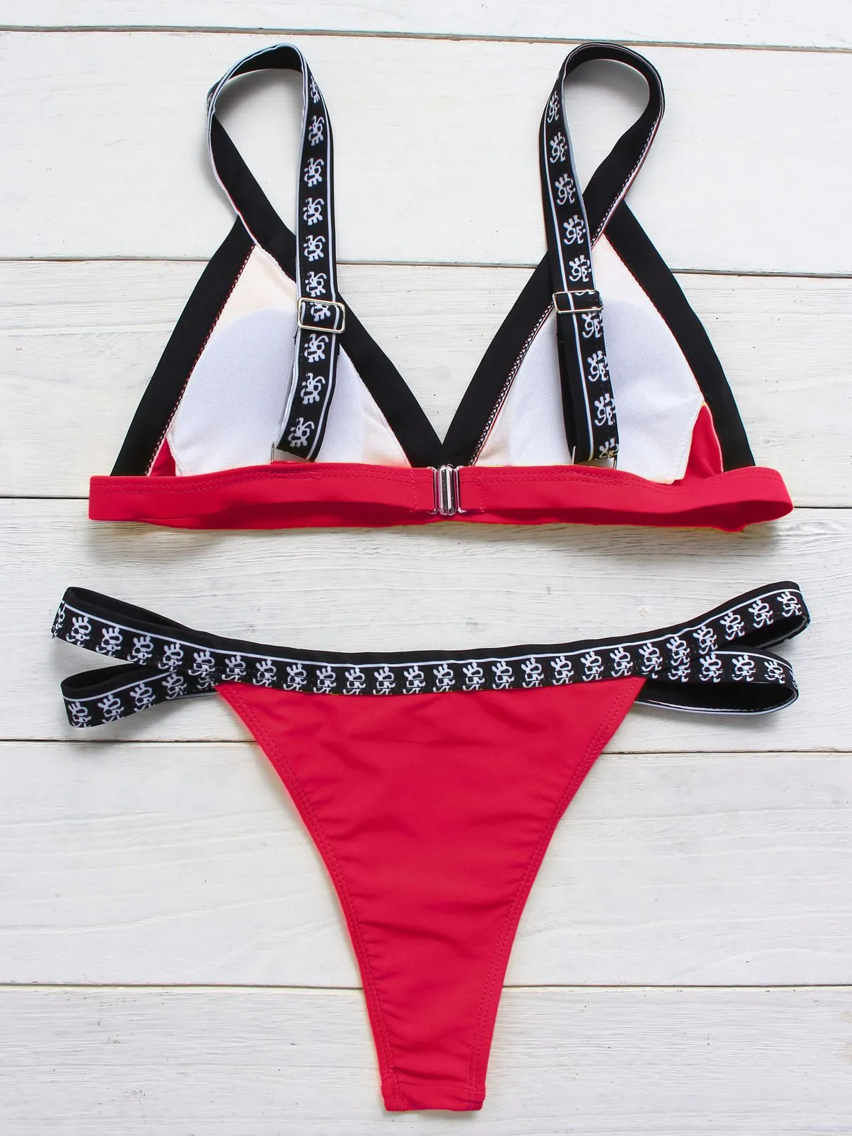 Wholesale Red V-Neck Sleeveless Plain Cut Out Two Piece Bikini