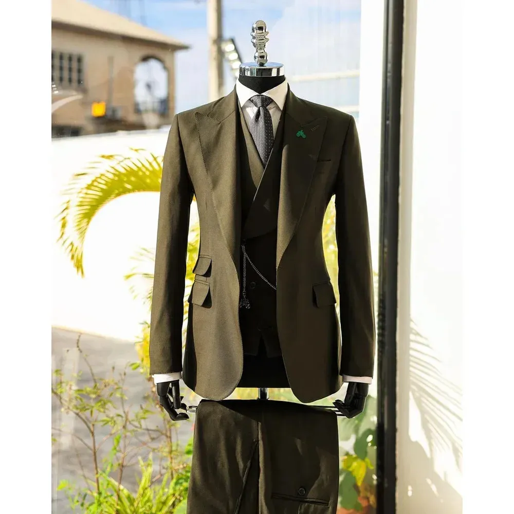 WIAOFELLAS  -  Men Suits 3 Piece Fashion Single Button Peak Lapel Male Clothing Slim Formal Groom Wedding Party Tuxedo Costume Homme