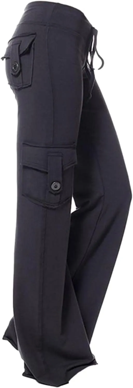 Wide Leg Cargo Pants for Women with Pockets Drawstring High Waisted Yoga Pants Trouser Style Yoga Pants Tall