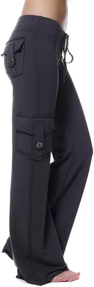 Wide Leg Cargo Pants for Women with Pockets Drawstring High Waisted Yoga Pants Trouser Style Yoga Pants Tall