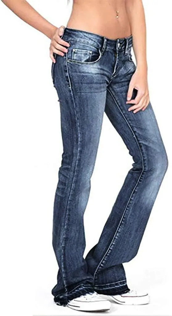 Wide Leg Jeans for Women Low Waisted Cowgirl Jeans Stretch Bell Bottom Jeans Plus Size Denim Pants