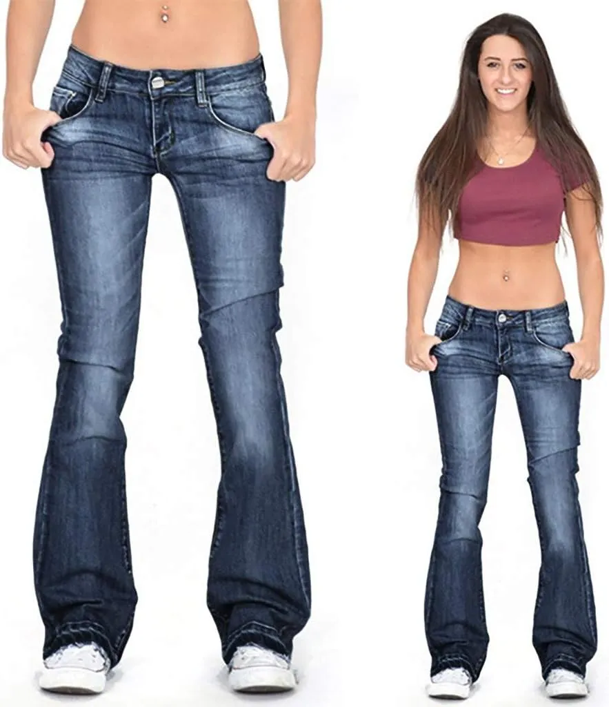 Wide Leg Jeans for Women Low Waisted Cowgirl Jeans Stretch Bell Bottom Jeans Plus Size Denim Pants
