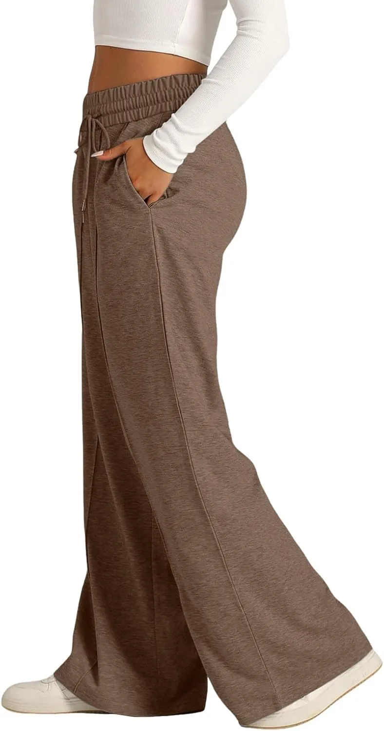 Wide Leg Trousers for Women Elasticated Waist Loose Stretch Sweatpants Casual Straight Plus Size Palazzo Pants with Pockets
