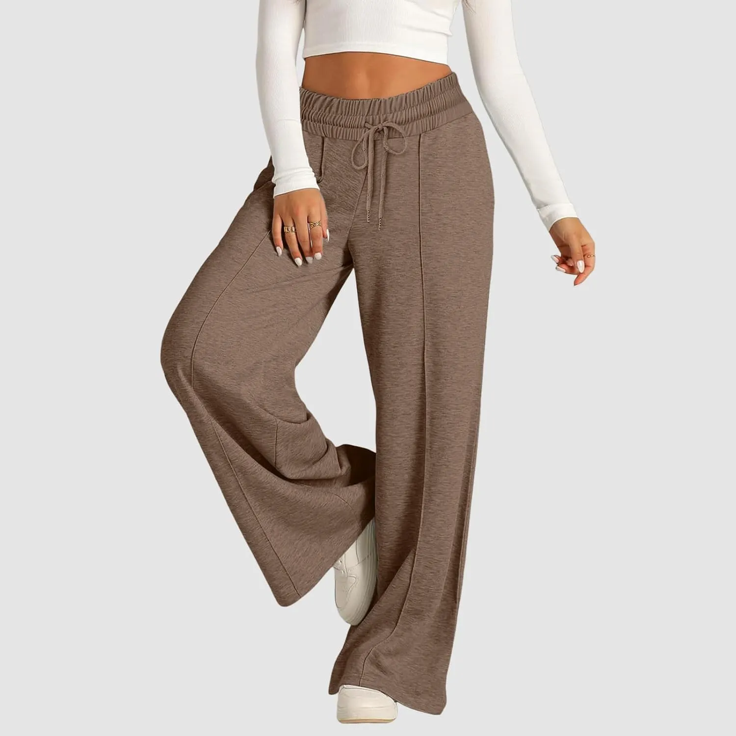 Wide Leg Trousers for Women Elasticated Waist Loose Stretch Sweatpants Casual Straight Plus Size Palazzo Pants with Pockets