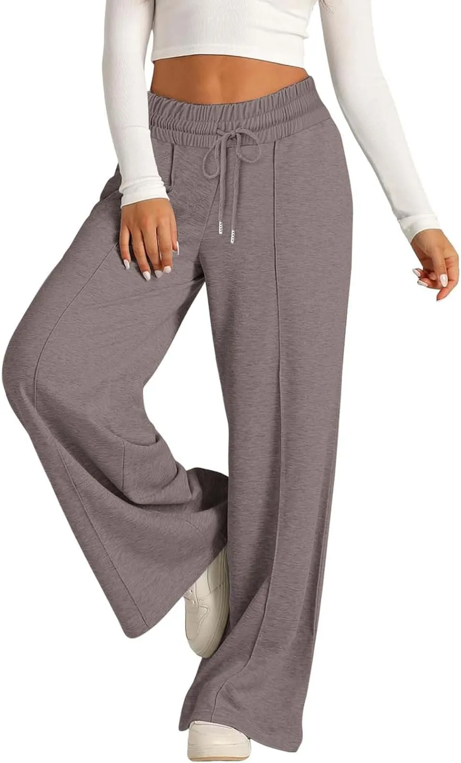 Wide Leg Trousers for Women Elasticated Waist Loose Stretch Sweatpants Casual Straight Plus Size Palazzo Pants with Pockets