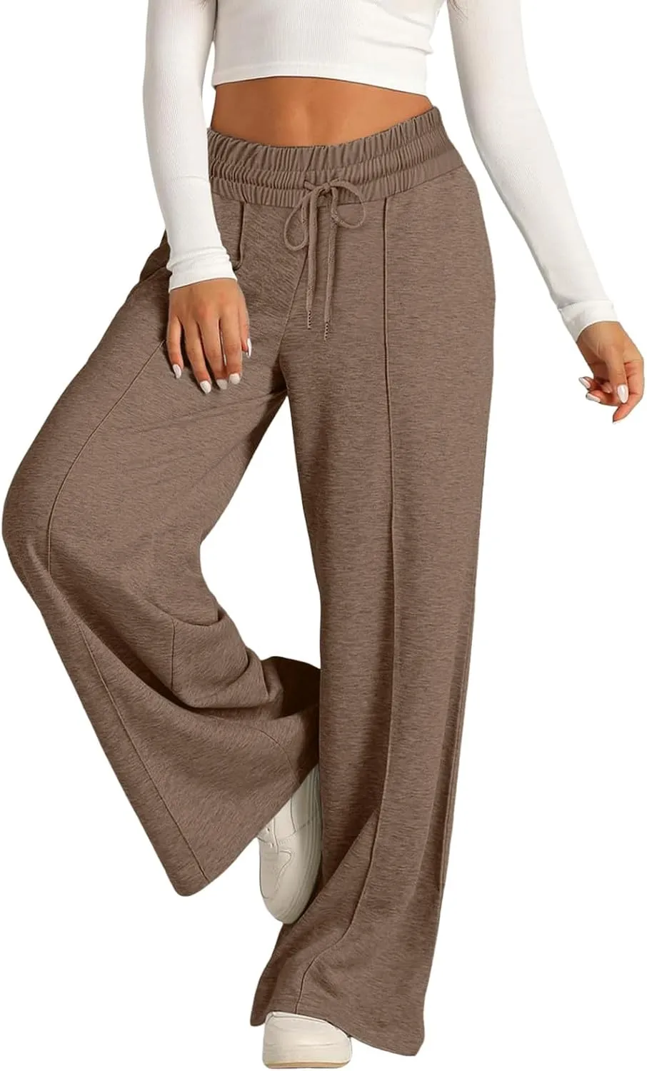 Wide Leg Trousers for Women Elasticated Waist Loose Stretch Sweatpants Casual Straight Plus Size Palazzo Pants with Pockets