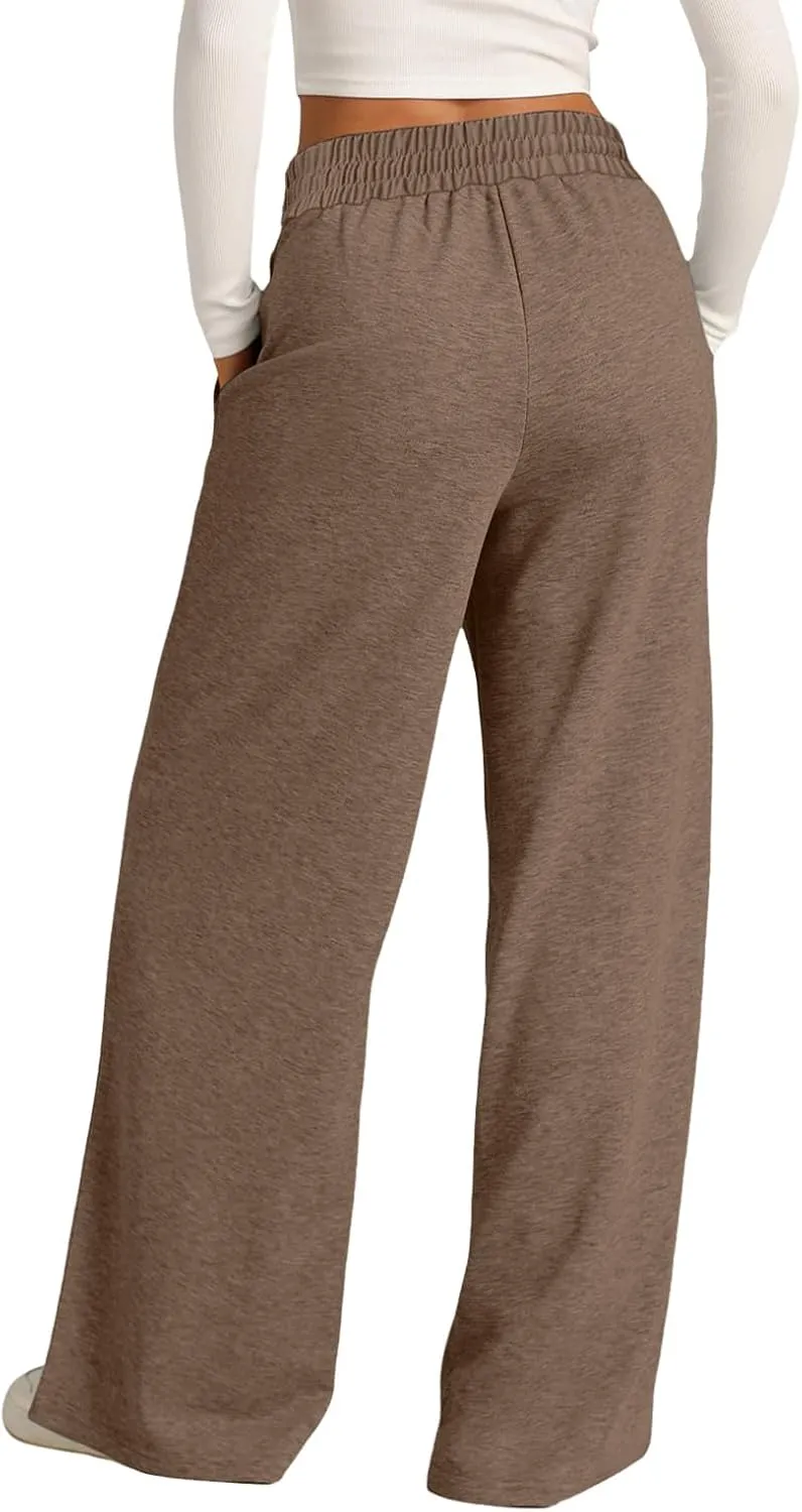 Wide Leg Trousers for Women Elasticated Waist Loose Stretch Sweatpants Casual Straight Plus Size Palazzo Pants with Pockets